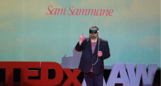 Sam Sammane on stage at TEDxAyala Avenue Women
