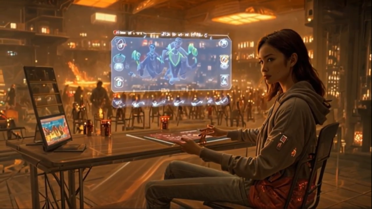 Republic of Mars scene: an engineer studies holographic colony schematics